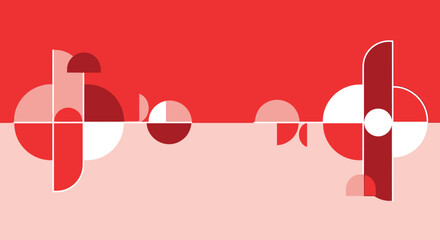 Abstract geometric shapes in red and white a striking silhouette © DELRUBA