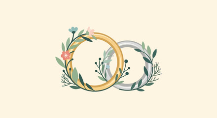 Obraz premium Interconnected Golden Rings with Floral Decor.