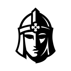 Logo guerrero medieval. Icono con caballero medieval con casco © teracreonte