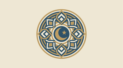 Obraz premium Intricate Islamic pattern featuring crescent moon and star symbol in a circular design