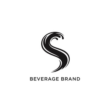 Black brush stroke letter s wave icon for artistic beverage brand logo design