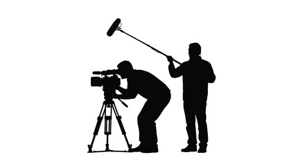 Filmmaker and sound technician working on a shoot black silhouette © SAKINA