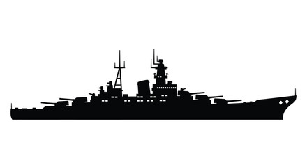 Detailed black silhouette of a battleship on a white background © SAKINA