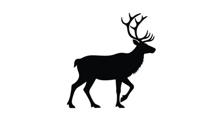 Silhouette of a majestic reindeer standing in profile against a white background © APIM02SN