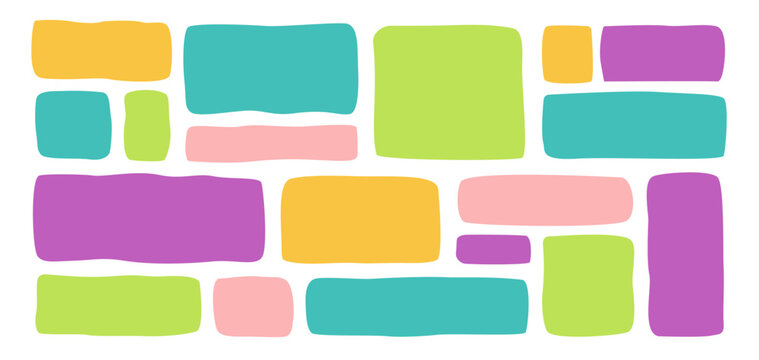 Rectangle irregular organic set with color cute vector shape frame box. Hand drawn rough collage with abstract wavy background. Text rectangle banner with figure graphic shape