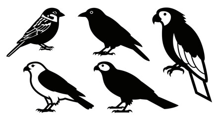 Fototapeta premium Diverse Bird Silhouettes Collection Vector Icons Set
