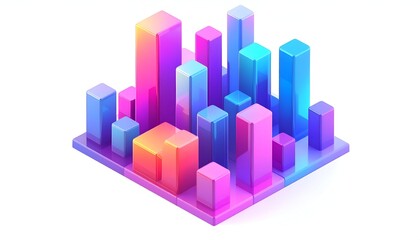 Obraz premium Isometric geometric city block with vibrant gradient colors for modern data visualization
