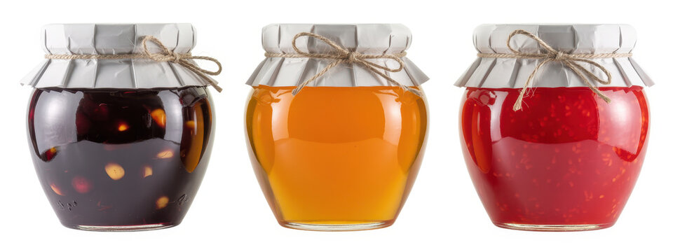 Three jars of jam with different textures preserves