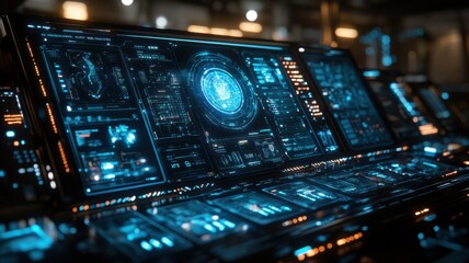 Fototapeta premium Futuristic High-Tech Control Panel Display with Abstract Digital Interface futuristic digital screen