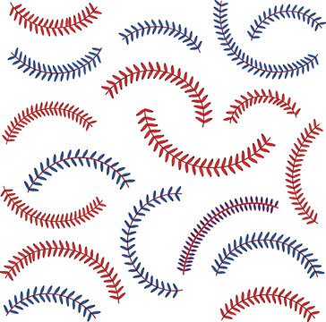 Red Blue Baseball Stitches Pattern Isolated on White