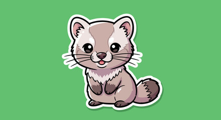 Obraz premium Cute Cartoon Ferret with a Green Background