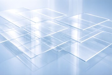 Transparent Glass Grid Layers in Sky Blue Space for Clean Technology and Energy Background