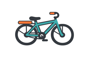 Obraz premium A flat vector illustration of a teal bicycle with orange accents and dark grey wheels, isolated on a black background. This minimalist design features a rear rack and pedals.