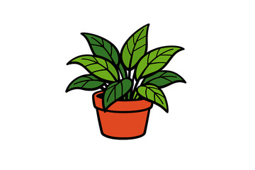 A vibrant green houseplant with multiple leaves grows inside a classic orange terracotta pot, set against a plain black background in this simple digital cartoon illustration.