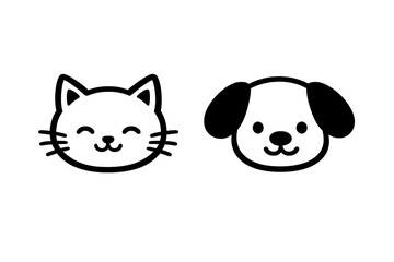 Fototapeta premium A minimalist line art illustration featuring the heads of a cat and a dog side by side on a black background. The simple white outlines create a cute and modern aesthetic.