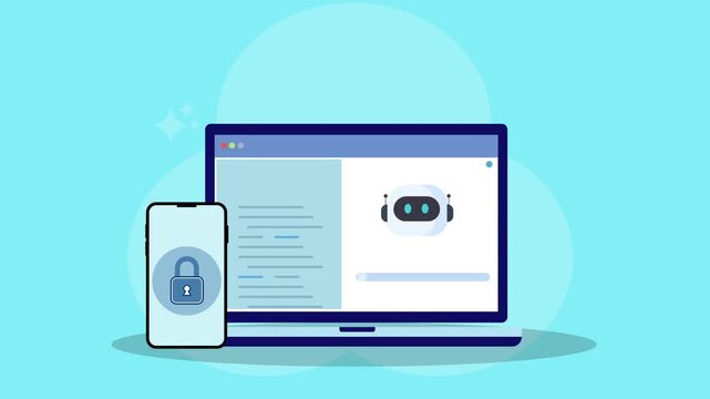 Flat vector animation of laptop displaying online payment interface with smartphone lock icon representing secure digital transactions, financial technology, and protected ecommerce systems.