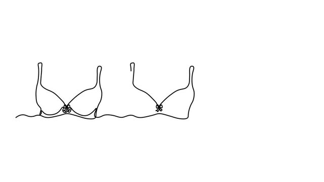 Abstract set of three bra,brassiere, Self drawing animation one continuous line draw, logo
