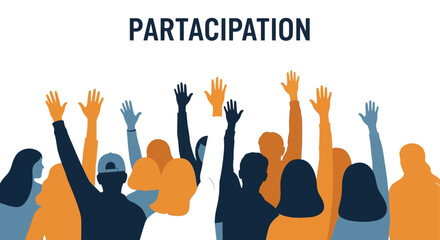 A crowd of raised hands representing participation a strong silhouette