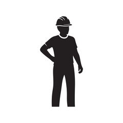 Obraz premium Minimalist Construction Worker Vector Silhouette with Hard Hat and Safety Gear