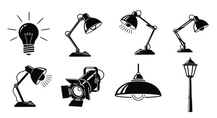 Various lamps and a lightbulb depicted in a dark striking silhouette © MDTAHIDURRAHMAN