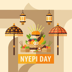 Fototapeta premium Nyepi Day Bali Indonesia Offering Balinese Culture Celebration Hinduism Spiritual Peace