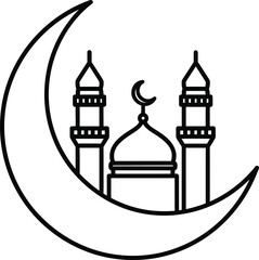 Obraz premium Islamic Mosque with Crescent Moon Line Icon – Ramadan and Religion Symbol