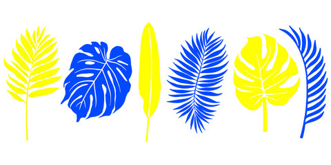 Tropical Blue Yellow Leaves Collection Vector Illustration © SasubuArt