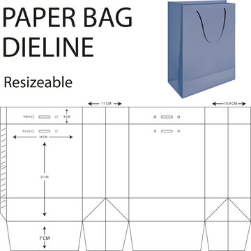 paper bag packaging die-cut and 3d bag mockup vector keyline resizable