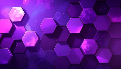 Vivid abstract geometric pattern of vibrant purple hexagons against a textured, dreamy backdrop with soft lighting