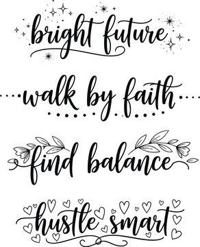Four motivational quotes in elegant script with decorative elements