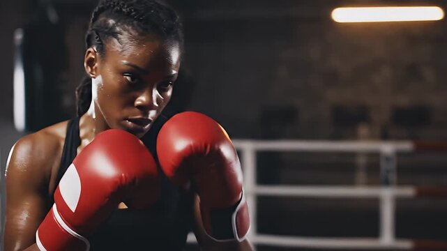 Female Boxer Training in the Ring.
