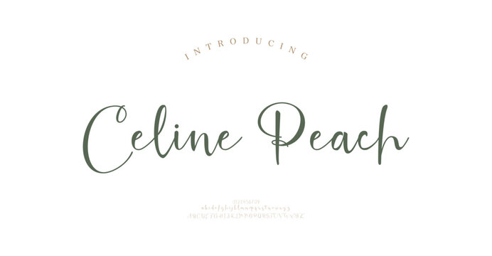 Celine Peach, Elegant Script logo alphabet letters font. Typography luxury classic lettering serif fonts decorative vintage retro logos and number. vector illustration
