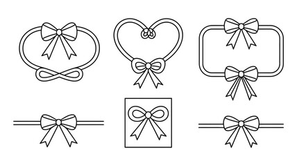 Outlined decorative bows and frames for design elements.