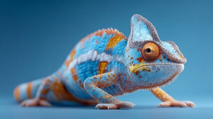 Obraz premium Vibrant chameleon with bold blue and orange markings