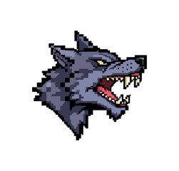 Fototapeta premium Pixelated wolf head illustration against black background