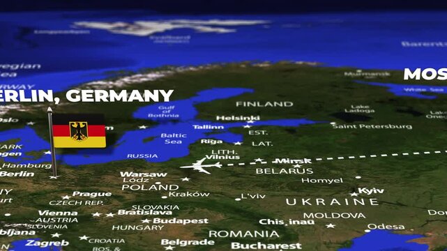 Flight From Moscow RUSSIA to Berlin GERMANY with flag pins