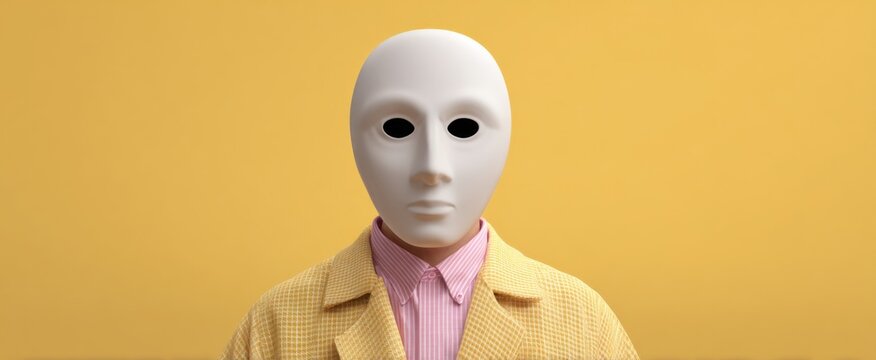 A person in a deceptive mask representing an impostor in a corporate setting.