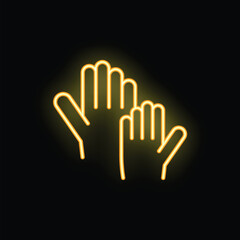 Obraz premium Neon sign showing two hands clapping in yellow neon light