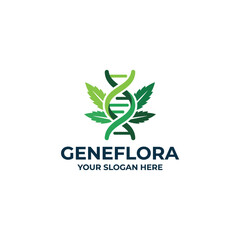 Fototapeta premium A bold and modern logo design for Gene Flora, featuring a DNA helix intertwined with green leaves to symbolize growth, genetics, and nature's synergy, perfect for innovative brands.