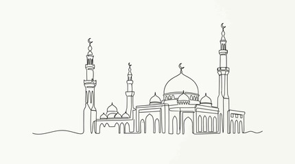 Elegant mosque architecture with minarets and domes © Bening