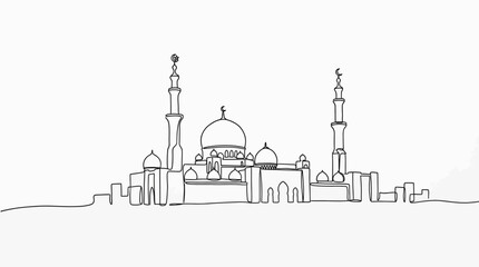 Stunning mosque architecture with minarets and domes in a modern cityscape © Bening