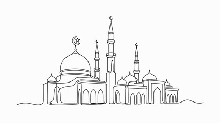 Elegant mosque architecture with domes and minarets at dusk © Bening
