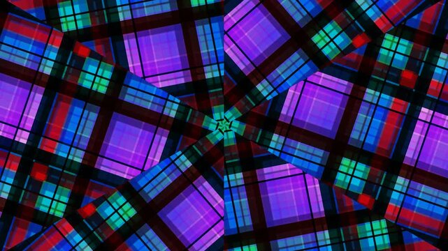 colorful kaleidoscope plaid pattern background with rotating geometric shapes