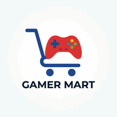 Fototapeta premium A sleek logo featuring a shopping cart merged with a game controller, symbolizing a modern gaming store that caters to enthusiasts and casual gamers alike.
