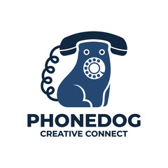 Obraz premium This logo features a playful dog designed as a vintage telephone, symbolizing communication and connection, perfect for a creative and fun branding identity.