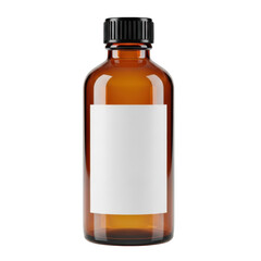 Obraz premium Blank amber glass bottle with black cap isolated on transparent background
