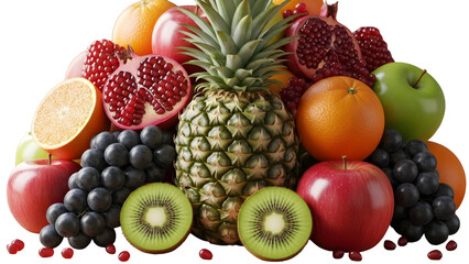 Colorful Pile Of Fresh Healthy Fruits On White Background