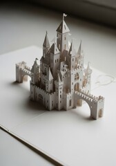 Obraz premium Intricate three dimensional paper construction depicts a detailed fantasy fortress structure
