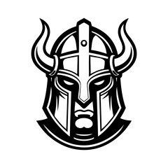 Logo vikingo nórdico. Icono con guerrero nórdico con casco bárbaro con cuernos © teracreonte
