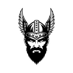 Logo vikingo nórdico. Icono con guerrero nórdico con casco bárbaro con alas de ave © teracreonte